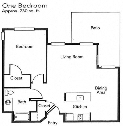 One Bed One Bath Floor Plan One Bed One Bath Floor Plan at Cogir of Sonoma, Sonoma, California